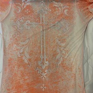Project Social T Orange and White Marbled Tee